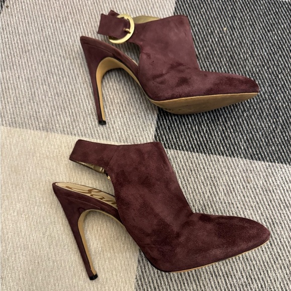 💚 Sam Edelman Burgundy Suede Heels - 8.5 - see flaw price reflects - Picture 4 of 12